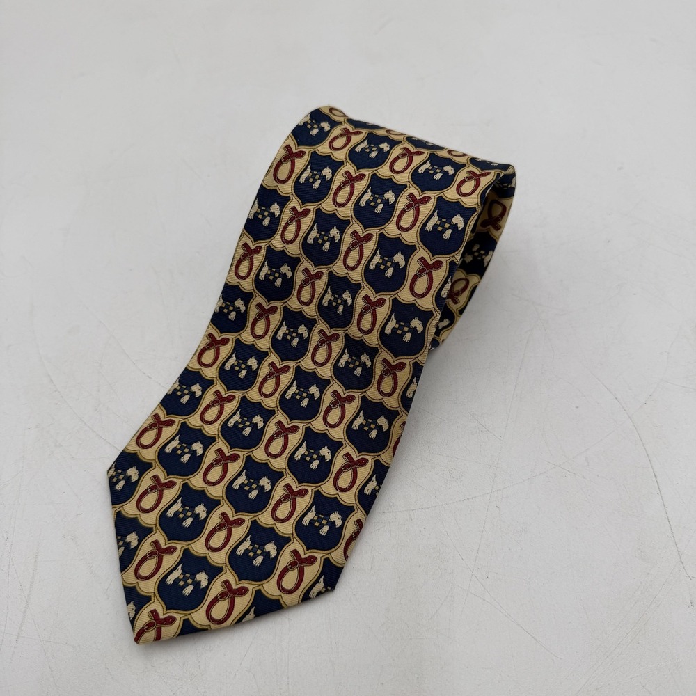 Brooks Brothers Makers Tie Mens Blue Silk Dog Equestrian Print Handmade USA